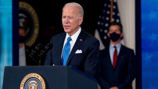 President Joe Biden speaking at an event in the South Court Auditorium in the Eisenhower Executive Office Building on the White House Campus, Wednesday. (AP Photo )