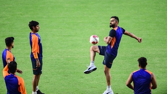 Indian captain Virat Kohli along with teammates during India's training session ahead of the first India vs England T20I on Friday (Virat Kohli / Twitter)