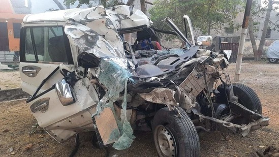 The four-wheeler was crushed in the accident, killing 8 passengers on the spot. (Sourced photo) The four-wheeler was crushed in the accident, killing 8 passengers on the spot. (Sourced photo)