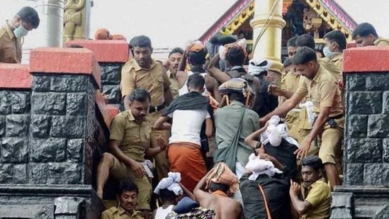 Sabrimala Ayyappa temple at Sabarimala in Kerala witnessed violence and protests over SC decision to allow entry to women of all ages against the tradition. (PTI Photo)