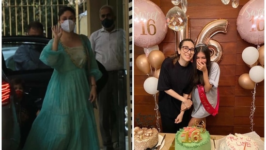 Kareena Kapoor Khan arrives at Karisma Kapoor's house to celebrate Samaira's birthday.