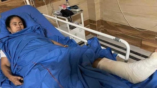 West Bengal chief minister Mamata Banerjee at SSKM hospital after suffering injuries during her Nandigram visit on March 10. (PTI) West Bengal chief minister Mamata Banerjee at SSKM hospital after suffering injuries during her Nandigram visit on March 10. (PTI)