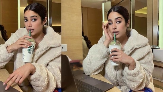 Janhvi had shared pictures of herself with perfect makeup and a woollen jacket worn over her house shorts, wearing her 'work from home' expression.