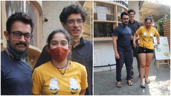 Aamir Khan with his kids at lunch on Wednesday.