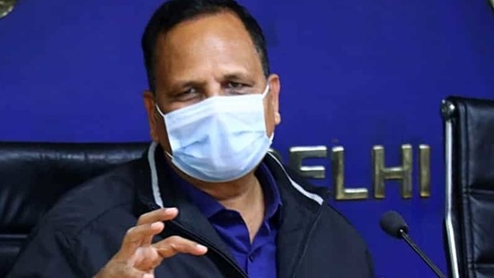 Health minister of Delhi Satyendar Jain addresses during a press conference, in New Delhi. (PTI) Health minister of Delhi Satyendar Jain addresses during a press conference, in New Delhi. (PTI)