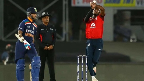 England quick Jofra Archer cleans up KL Rahul in his first over in the first T20I in Ahmedabad on Friday (BCCI)