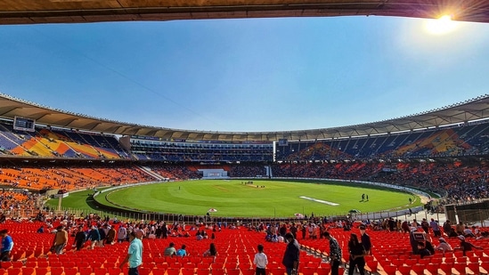 A general view of the newly named Narendra Modi Stadium (PTI) A general view of the newly named Narendra Modi Stadium (PTI)