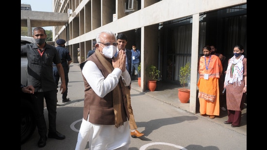 Haryana CM Manohar Lal Khattar on Haryana Vidhan Sabha premises in Chandigarh. (HT File) Haryana CM Manohar Lal Khattar on Haryana Vidhan Sabha premises in Chandigarh. (HT File)