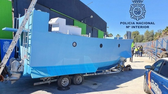Police came across the 9-meter-long (30-feet-long) craft being built in Málaga during a broader international drug operation.(via AP)
