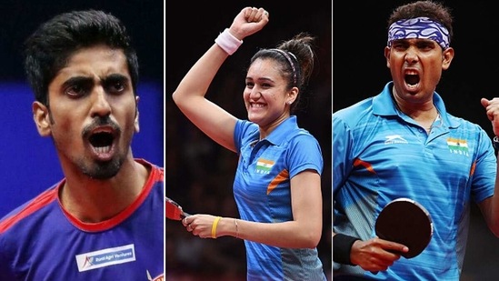 From Left: G Sathiyan, Manika Batra and A Sharath Kamal(Twitter/Getty) From Left: G Sathiyan, Manika Batra and A Sharath Kamal(Twitter/Getty)