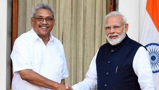 Prime Minister Narendra Modi with Sri Lankan President Gotabaya Rajapaksa ahead of their meeting at Hyderabad House, in New Delhi in November 2019. (Mohd Zakir/HT PHOTO)