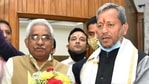 Newly-appointed Uttarakhand BJP state president Madan Kaushik and Uttarakhand CM Tirath Singh Rawat in Dehradun.(ANI) Newly-appointed Uttarakhand BJP state president Madan Kaushik and Uttarakhand CM Tirath Singh Rawat in Dehradun.(ANI)