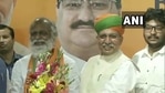 Union minister AR Meghwal with P Kannan at BJP headquarters.(ANI/Twitter) Union minister AR Meghwal with P Kannan at BJP headquarters.(ANI/Twitter)