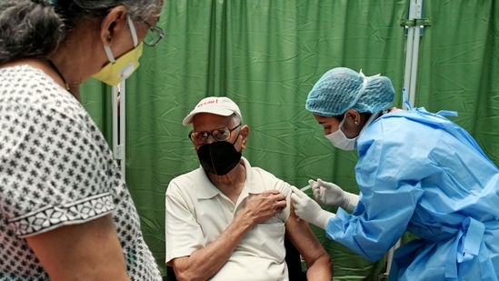 An elderly man gets the dose of Covid-19 vaccine, at a hospital in Mumbai on Wednesday. (ANI Photo) An elderly man gets the dose of Covid-19 vaccine, at a hospital in Mumbai on Wednesday. (ANI Photo)