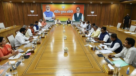 Prime Minister Narendra Modi chairs BJP's Central Election Committee (CEC) meeting to select candidates for West Bengal Assembly polls, in New Delhi, on March 13.(Arun Sharma / PTI)