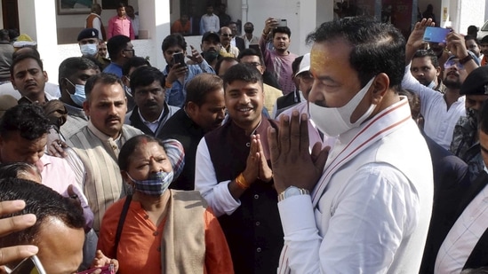 UP Deputy CM Keshav Prasad Maurya interacts with BJP workers (PTI) UP Deputy CM Keshav Prasad Maurya interacts with BJP workers (PTI)