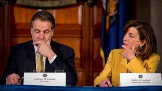 New York Gov. Andrew Cuomo, left, and Lt. Gov. Kathy Hochul during a cabinet meeting at the Capitol in Albany, New York. (AP) New York Gov. Andrew Cuomo, left, and Lt. Gov. Kathy Hochul during a cabinet meeting at the Capitol in Albany, New York. (AP)