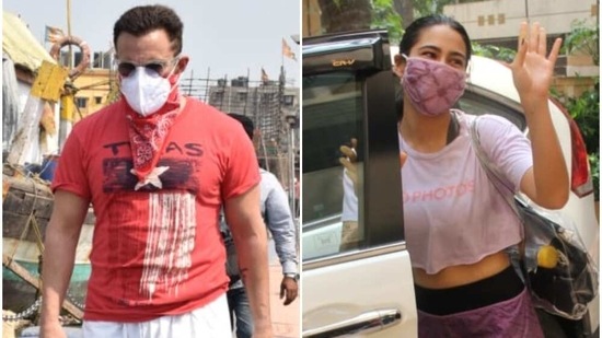 Saif Ali Khan and Sara Ali Khan spotted in Mumbai. (Varinder Chawla) Saif Ali Khan and Sara Ali Khan spotted in Mumbai. (Varinder Chawla)