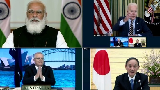 Prime Minister Narendra Modi takes part in the First Quad Leaders' Virtual Summit with US President Joe Biden, Australian PM Scott Morrison and Japanese PM Suga, in New Delhi on Friday. (ANI Photo) Prime Minister Narendra Modi takes part in the First Quad Leaders' Virtual Summit with US President Joe Biden, Australian PM Scott Morrison and Japanese PM Suga, in New Delhi on Friday. (ANI Photo)