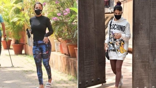Malaika Arora and Jacqueline Fernandez go to the gym regularly and are often snapped outside the buildings flaunting their gym looks. Recently, the two were spotted again sporting two very different outfits.(Varinder Chawla)