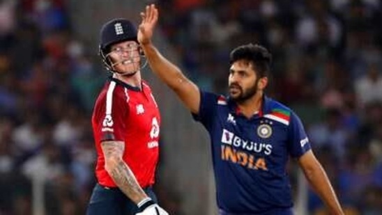 England's Ben Stokes reacts after hitting a shot of India's Shardul Thakur (AP) England's Ben Stokes reacts after hitting a shot of India's Shardul Thakur (AP)