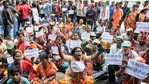 The protesters claimed that TMC leaders involved in corruption have been given nominations by the BJP.(PTI)