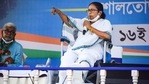 West Bengal CM and TMC supremo Mamata Banerjee, sitting on a wheel-chair, addresses an election campaign rally ahead of state assembly polls, in Bankura.(PTI)