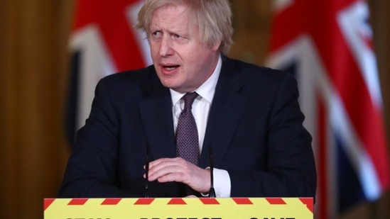 Britain's Prime Minister Boris Johnson holds a virtual news conference at 10 Downing Street, amid Covid-19 outbreak, in London. (REUTERS)