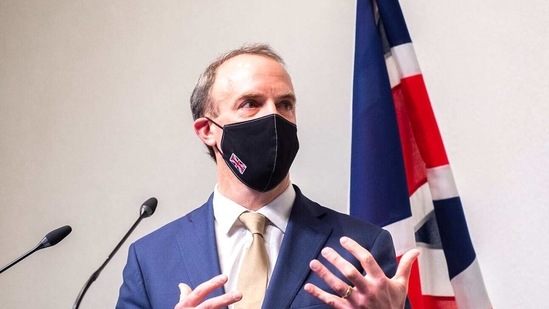Britain's Foreign Secretary Dominic Raab speaks during a news conference (REUTERS ) Britain's Foreign Secretary Dominic Raab speaks during a news conference (REUTERS )
