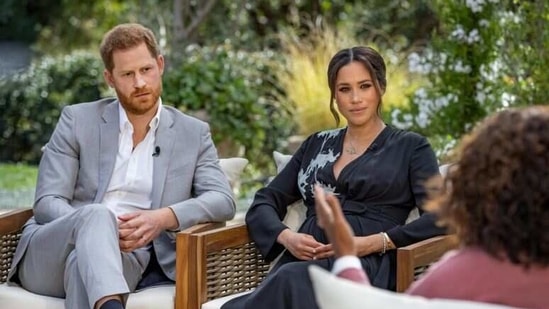 Britain's Prince Harry and Meghan, Duchess of Sussex, are interviewed by Oprah Winfrey.(VIA REUTERS)