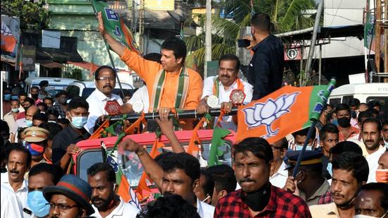 Tripura Chief Minister and BJP leader Biplab Kumar Deb during an election rally in Thiruvananthapuram on Tuesday. (PTI) Tripura Chief Minister and BJP leader Biplab Kumar Deb during an election rally in Thiruvananthapuram on Tuesday. (PTI)