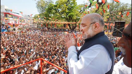 Union home minister and senior BJP leader Amit Shah at a roadshow in Nagercoil, Kanyakumari, earlier this month. (File photo)