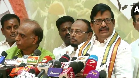 President of the Tamil Nadu unit Congress of KS Azhagiri released the poll manifesto on Tuesday. (ANI Photo )
