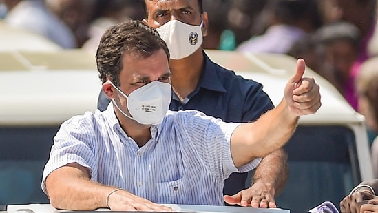 Congress leader Rahul Gandhi during his election campaign forthe upcoming Tamil Nadu Assembly polls, at Church Road in Kanyakumari district, Monday, March 1, 2021. (PTI) Congress leader Rahul Gandhi during his election campaign forthe upcoming Tamil Nadu Assembly polls, at Church Road in Kanyakumari district, Monday, March 1, 2021. (PTI)
