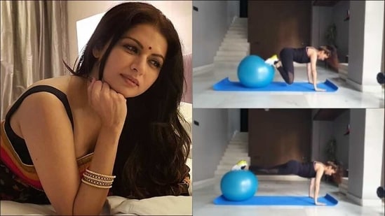 Bhagyashree shows how to work on core strength with stability ball knee tucks(Instagram/bhagyashree.online)