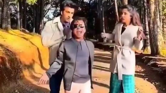 Shilpa Shetty, Rajpal Yadav and Meezaan on the sets of Hungama 2. 
