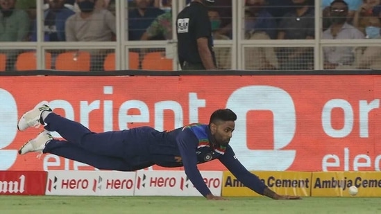 Suryakumar Yadav fields during the 2nd T20I. (BCCI) Suryakumar Yadav fields during the 2nd T20I. (BCCI)