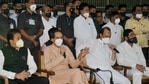 Chief minister Uddhav Thackarey (C) along with state home minister Anil Deshmukh(L) , deputy CM Ajit Pawar(2nd R) and Eknath Shinde(R) addressing the media. (Vidyadhar Rane/HT PHOTO) Chief minister Uddhav Thackarey (C) along with state home minister Anil Deshmukh(L) , deputy CM Ajit Pawar(2nd R) and Eknath Shinde(R) addressing the media. (Vidyadhar Rane/HT PHOTO)