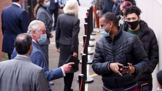 Britain's Prince Charles, second left, visits a vaccination pop-up centre at Finsbury Park Mosque in north London, Tuesday March 16, 2021.(AP) Britain's Prince Charles, second left, visits a vaccination pop-up centre at Finsbury Park Mosque in north London, Tuesday March 16, 2021.(AP)