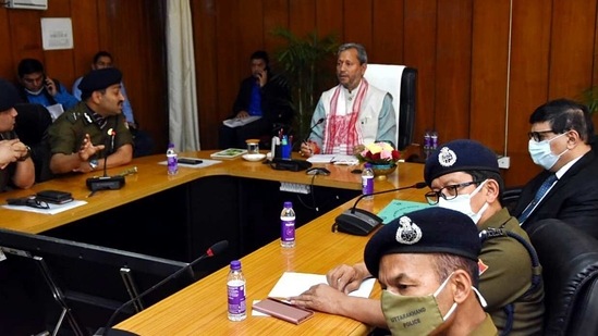 Chief Minister Tirath Singh Rawat holds a meeting with all police officials. (ANI)