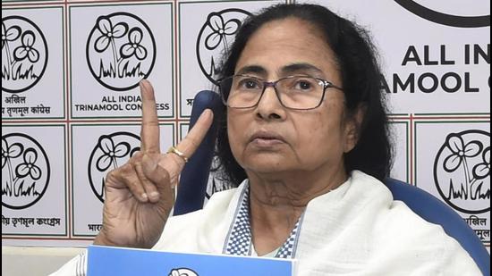 West Bengal chief minister Mamata Banerjee releases the TMC manifesto ahead of the assembly polls at her residence in Kolkata on Wednesday. (PTI PHOTO.) West Bengal chief minister Mamata Banerjee releases the TMC manifesto ahead of the assembly polls at her residence in Kolkata on Wednesday. (PTI PHOTO.)