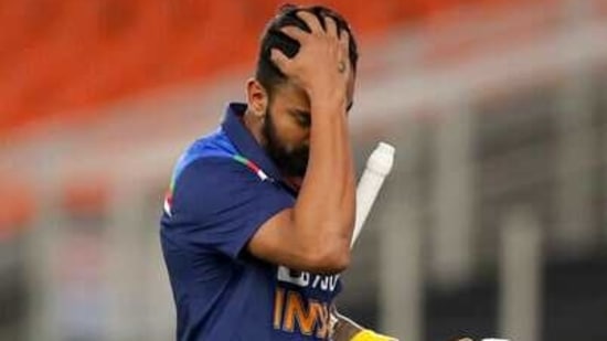 India's KL Rahul, reacts as he walks back after his dismissal during the third Twenty20 cricket match between India and England at Narendra Modi Stadium in Ahmedabad, India, Tuesday, March 16, 2021.(AP)