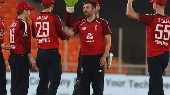 England pacer Mark Wood picked up three wickets in the 3rd T20I against India at Narendra Modi Stadium on Tuesday(BCCI)