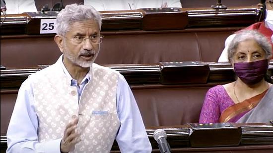 Union Minister of External Affairs S Jaishankar speaks in Rajya Sabha during the Budget Session of Parliament in New Delhi. (ANI PHOTO.)
