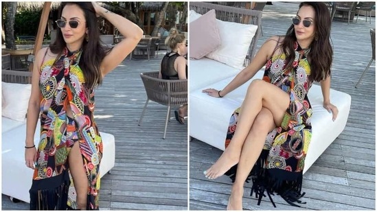 Seema Khan posing in beach wear. 