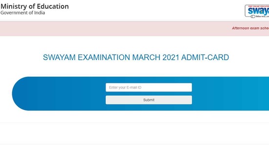 SWAYAM March admit card 2021.(Screengrab )