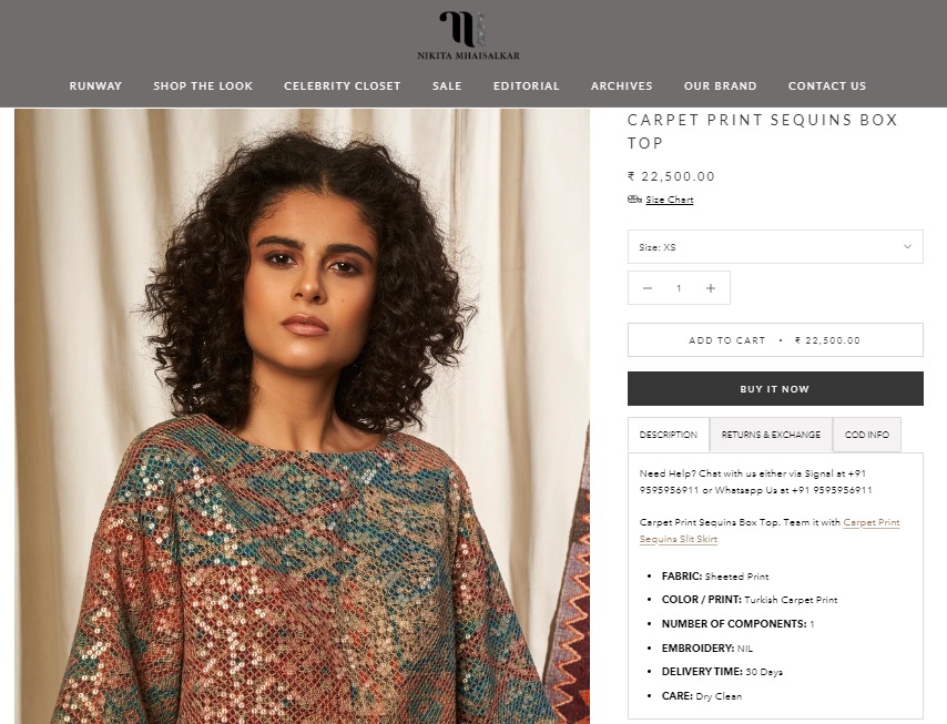 Kajal Aggarwal's sequins box top from Nikita Mhaisalkar’s eponymous luxury pret label (nikitamhaisalkar.com)