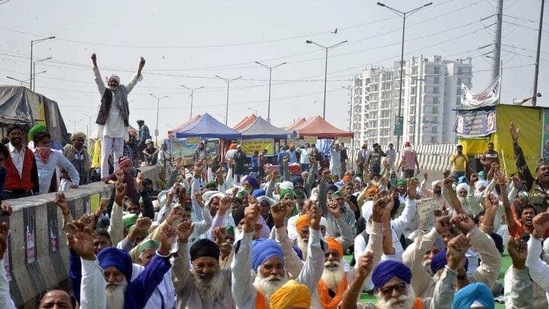 Demonstrators at the Ghazipur farmers’ protest site in New Delhi, on Wednesday, February 17. (Sakib Ali/HT Photo ) Demonstrators at the Ghazipur farmers’ protest site in New Delhi, on Wednesday, February 17. (Sakib Ali/HT Photo )