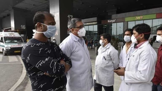 Coronavirus: Delhi government health team members at the IGI international Airport wearing masks as precaution (File Photo/HT).