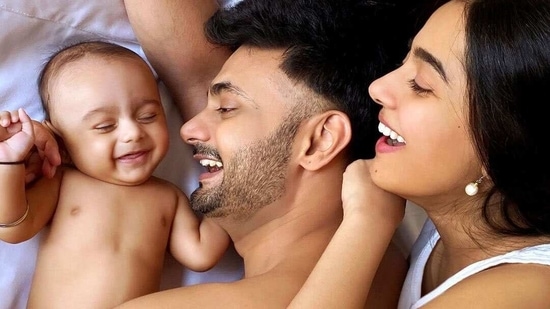 Amrita Rao and husband RJ Anmol with son Veer.